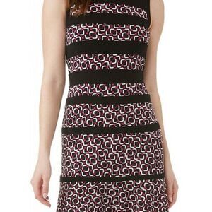 NWT $110 MICHAEL KORS Foulard Paneled Geo Fit and Flare Dress Deep Fuchsia M